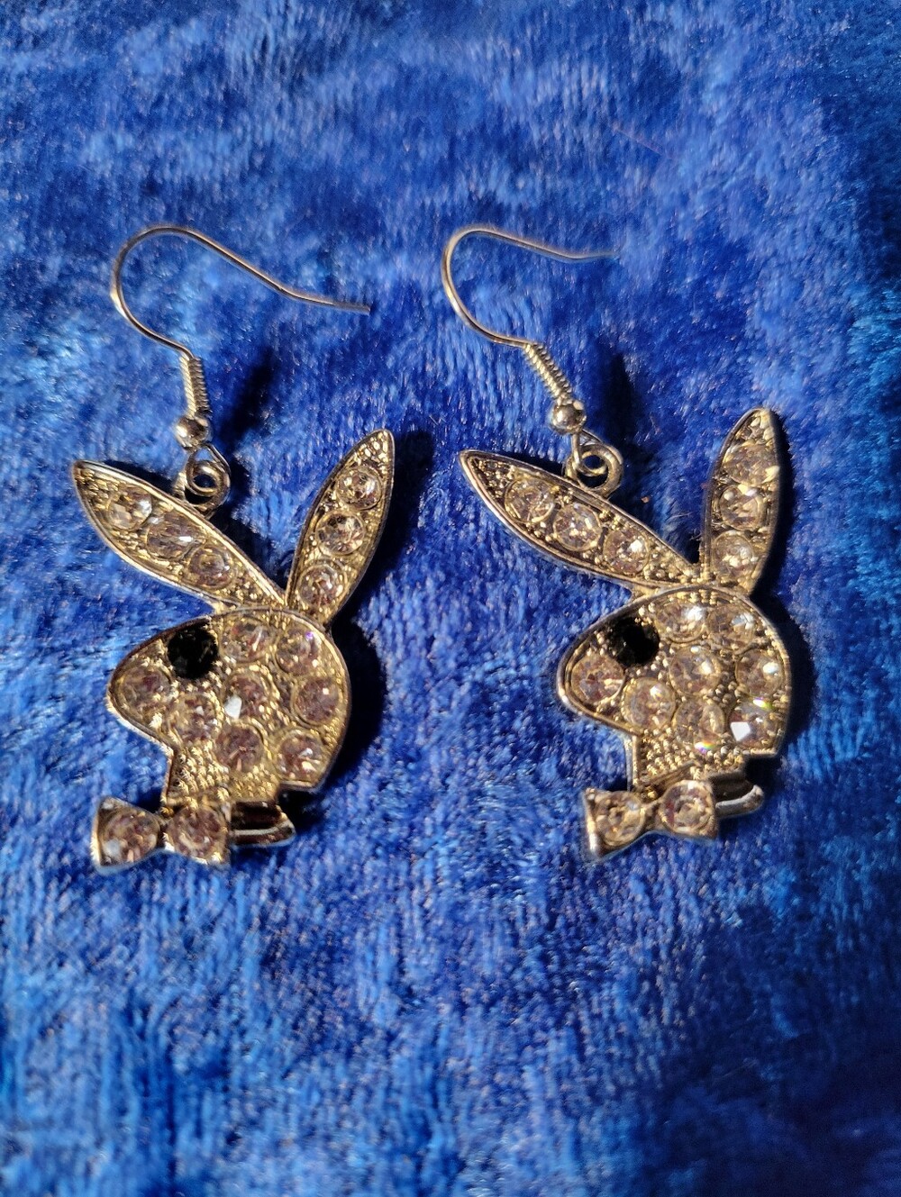 Silver Rhinestone Playboy Bunny Earrings